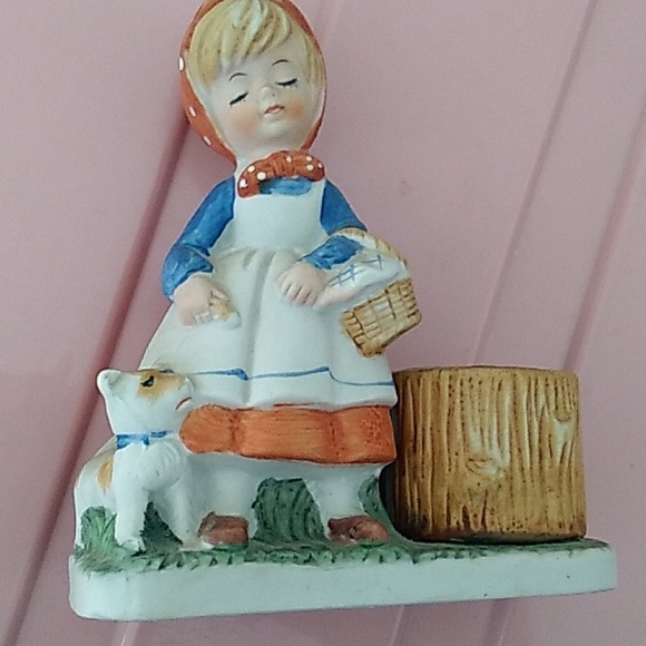 VINTAGE CMA 1979 PORCELAIN BISQUE GIRL AND DOG FIGURINE Votive holder - Picture 4 of 4